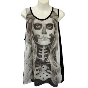 Gibgae Voodoo Lady Black Widow Women‎ Tank Top L Black Goth Skull Skeleton Edgy